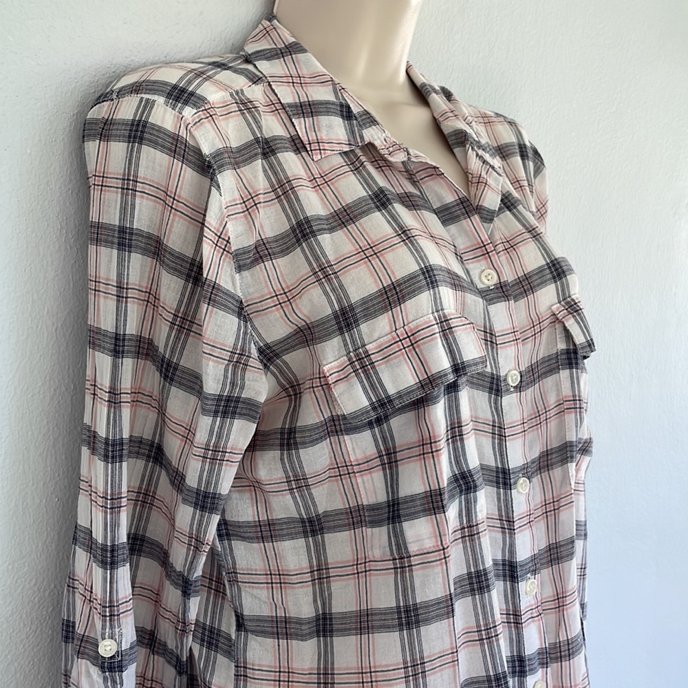 Gap pink gray plaid boyfriend lightweight cotton button down shirt size small - Picture 5 of 8